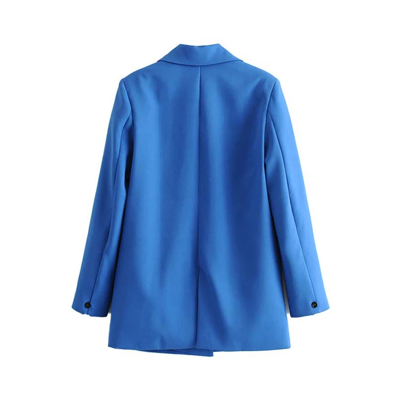 TRAF Women Fashion Double Breasted Officewear Blazer Coat Vintage Notched Collar Long Sleeve Female Outerwear Chic Tops