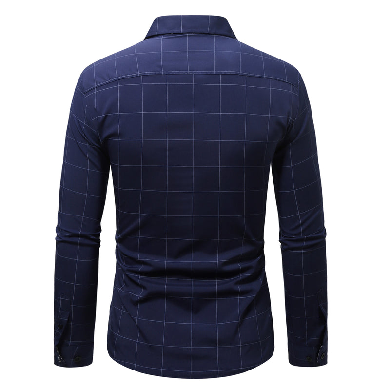FGKKS 2023 New Brand Men's Plaid Shirts Cotton Dress Shirts Male Long Sleeve Slim Fit Business Casual Floral Man Shirt