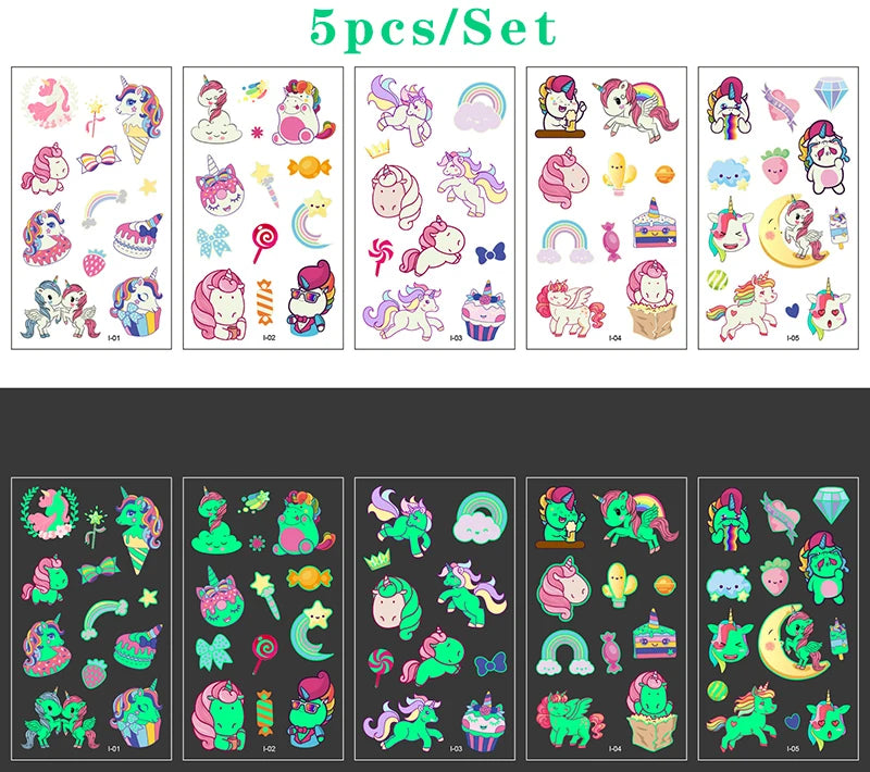 Luminous Tattoo 5 10pcs/Set Temporary Tattoos Mermaid Licorne Children Stickers for Kids Pokemon Tattoo Tattoo for Kids Unicorn