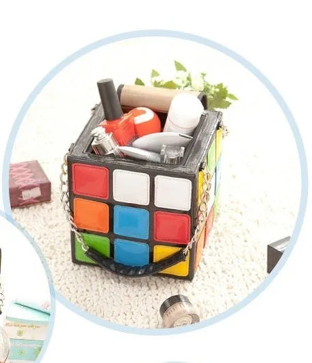 Pu leather fashion casual Cube Shape Shoulder Bags Purse Clutch Purse stereotypes small square bag Colorful Crossbody Bags