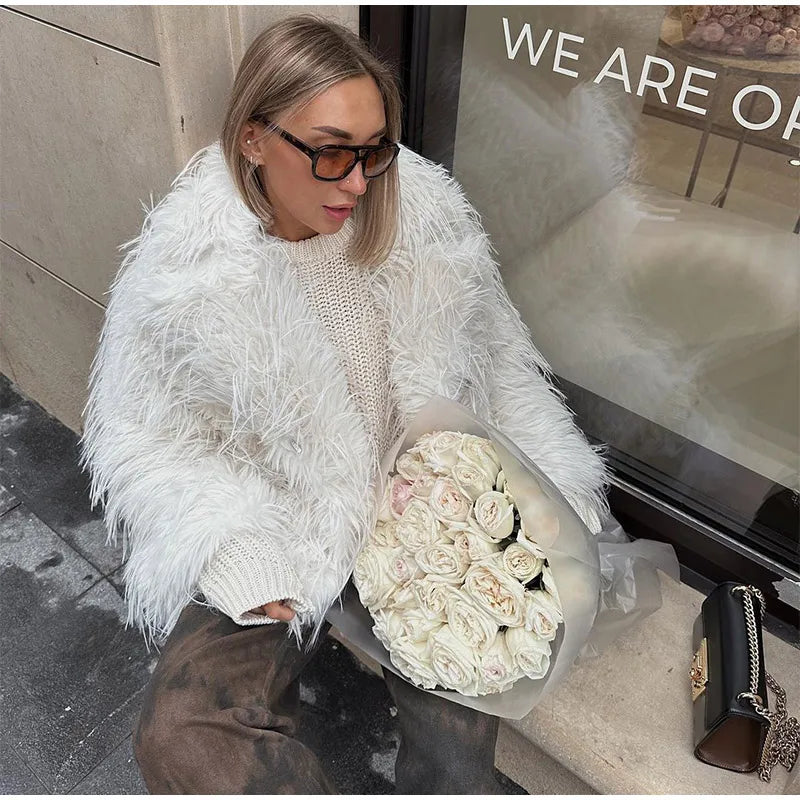 Luxury Winter Loose Women's Thick Fluffy Faux Fur Coats Fashion Solid Cropped Oversized Warm Jacket 2024 New Lady Chic Outerwear