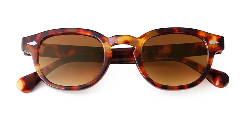 Vintage Tortoise Shell Round Sunglasses Women Men 2024 Brand Design Retro Rivet Yellow Blue Lens Square Sun Glasses Female UV400
