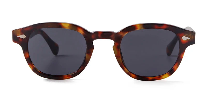 Vintage Tortoise Shell Round Sunglasses Women Men 2024 Brand Design Retro Rivet Yellow Blue Lens Square Sun Glasses Female UV400