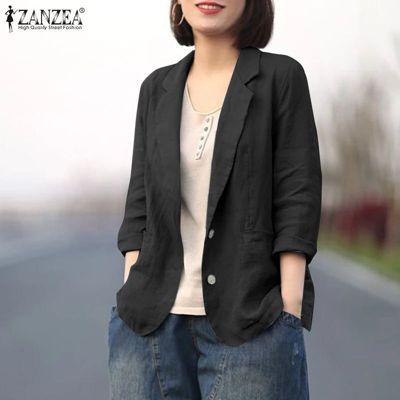 ZANZEA Fashion OL Work Blazer Long Sleeve Lapel Neck Shirt Woman Elegant Solid Color Outwear Female Vintage Button Jackets 2023