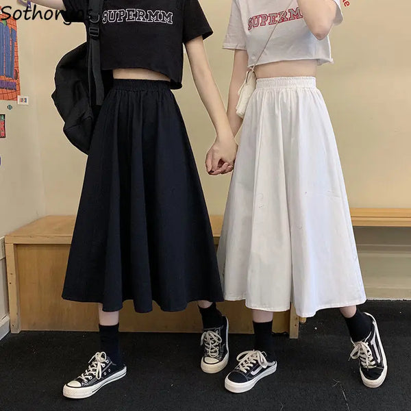Skirts Women Simple Solid Leisure Loose Popular 3XL Long Skirt Korean Style Elastic-Weight A-line Student Streetwear Trendy BF
