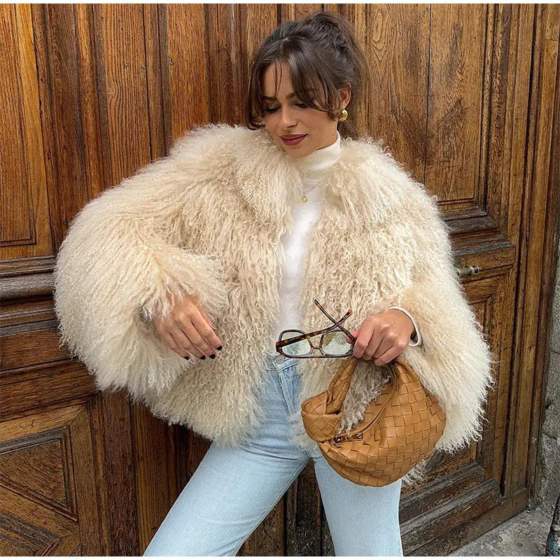 Green Fashion Oversize Plush Fur Coat For Women Elegant Soft Warm Long Sleeves Loose Jackets Winter Chic 2024 Street Outerwear ﻿