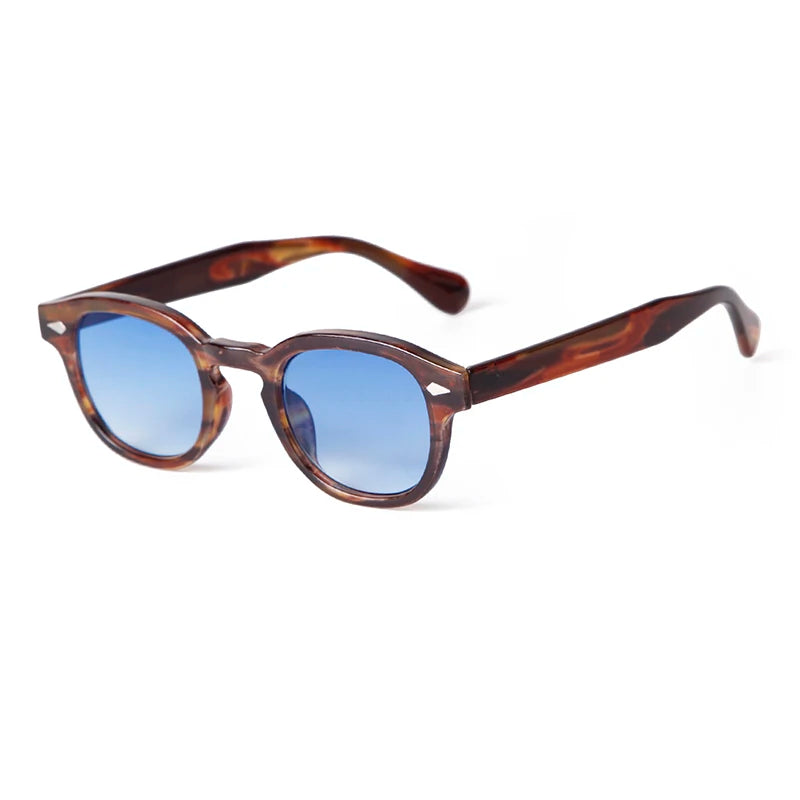 Vintage Tortoise Shell Round Sunglasses Women Men 2024 Brand Design Retro Rivet Yellow Blue Lens Square Sun Glasses Female UV400