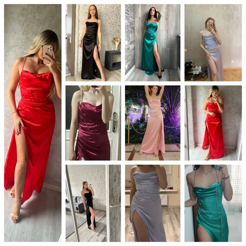 Sexy Backless Slit Suspender Formal Evening Dress Lace Up Solid High Waist Graduation Dress Elegant Party Dresses for Women 2024