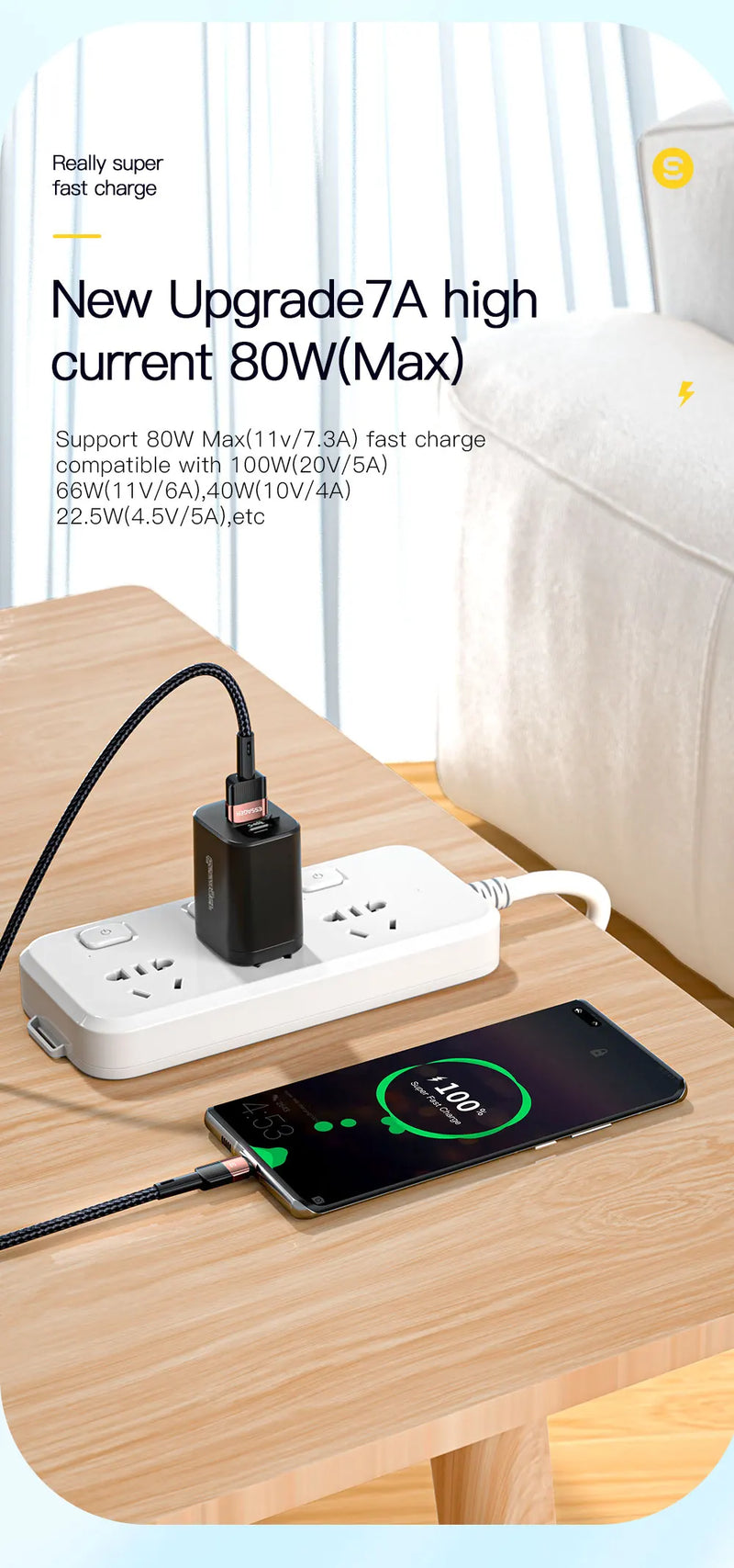 Essager 7A USB Type C Cable For Realme Huawei P30 Pro 66W Fast Charging Wire USB-C Charger Data Cord For Samsung Oneplus Poco F3