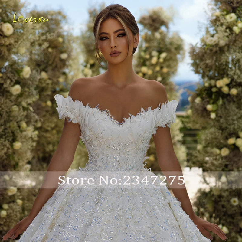 Loverxu Ball Gown Princess Wedding Dresses 2024 Sweetheart Off The Shoulder Vestido De Novia Lace Sequined Shiny Robe De Mariee