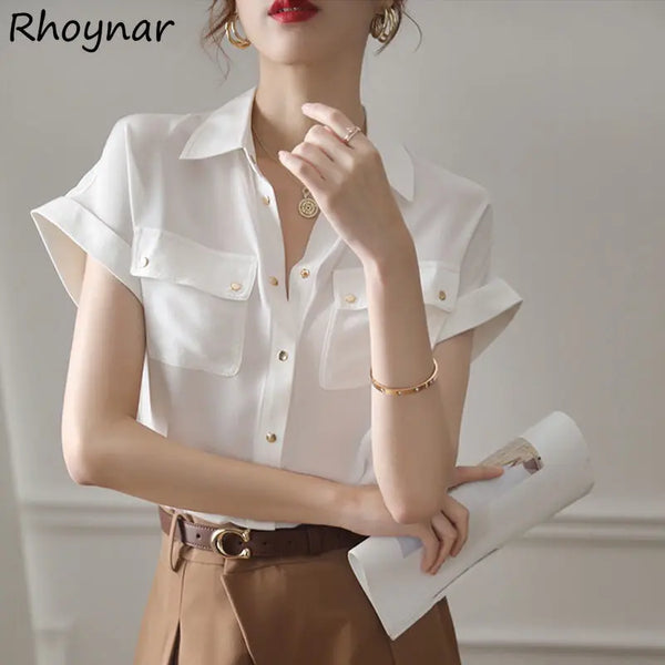 Shirts Women Solid Elegant Office Ladies Chic Ins Summer Single Breasted All-match Hot Sale S-3XL Trendy Young New Style Leisure