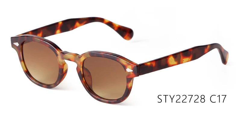 Vintage Tortoise Shell Round Sunglasses Women Men 2024 Brand Design Retro Rivet Yellow Blue Lens Square Sun Glasses Female UV400