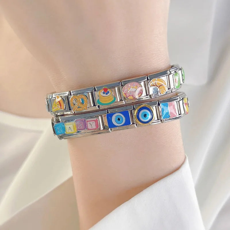 Hapiship 2022 New Fashion Food Hamburger Ice Cream Charm Italian Links Fit 9mm Bracelet Stainless Steel Jewelry DIY Making DJ585