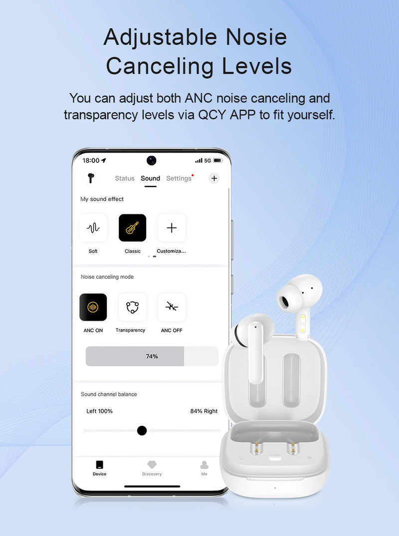 QCY T13 ANC Earphone Bluetooth 5.3 Active Noise Cancellation -28dB Wireless Headphone Fast Charge Earbuds 0.068' Low Latency