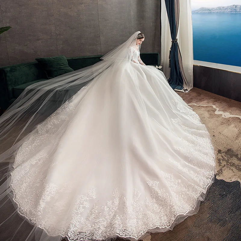 2022 Autumn New Longsleeve Wedding Dresses Elegant Sweetheart Ball Gown Luxury Lace Vestido De Noiva Plus Size
