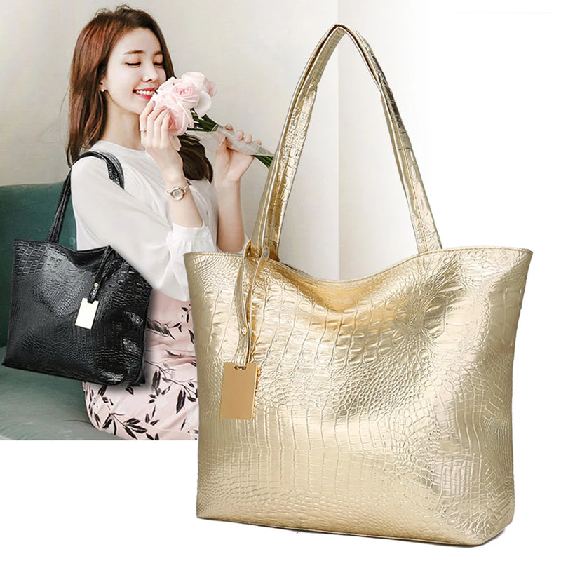 Retro Alligator Pattern Handbag For Women 2021 Solid Color PU Leather Tote Bags Office Lady Large Capacity Work Shoulder Bags