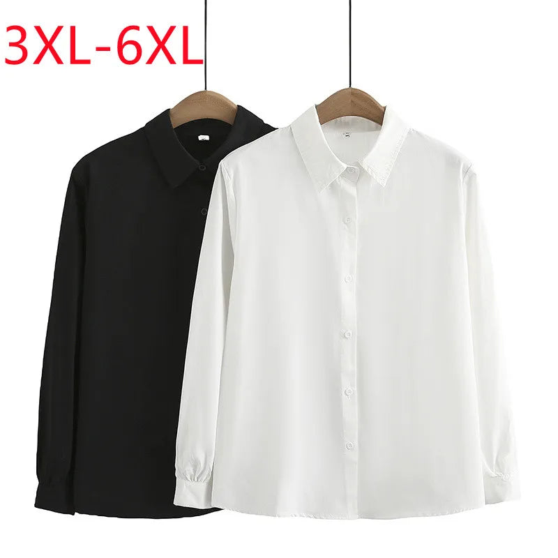 New 2023 Ladies Spring Autumn Plus Size Tops For Women Large Size Long Sleeve Blouse O-neck Black Shirt 3XL 4XL 5XL 6XL