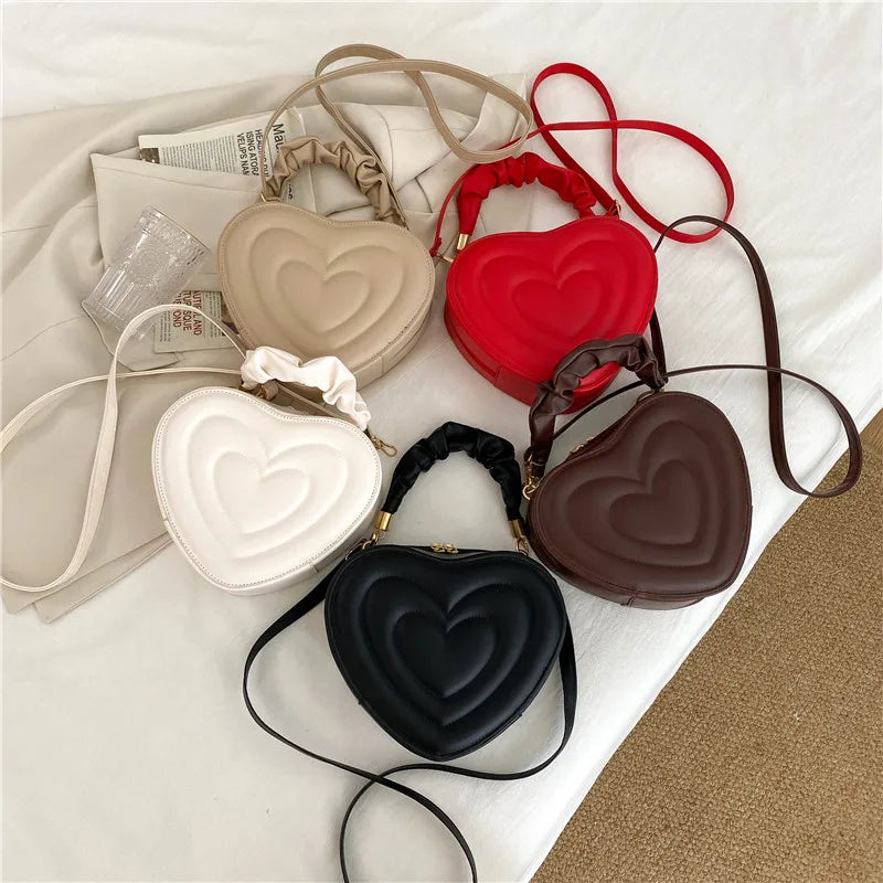 Fashion Love Heart Shape Shoulder Bag Small Handbags Designer Crossbody Bags For Women Solid Pu Leather Top Handle Bag