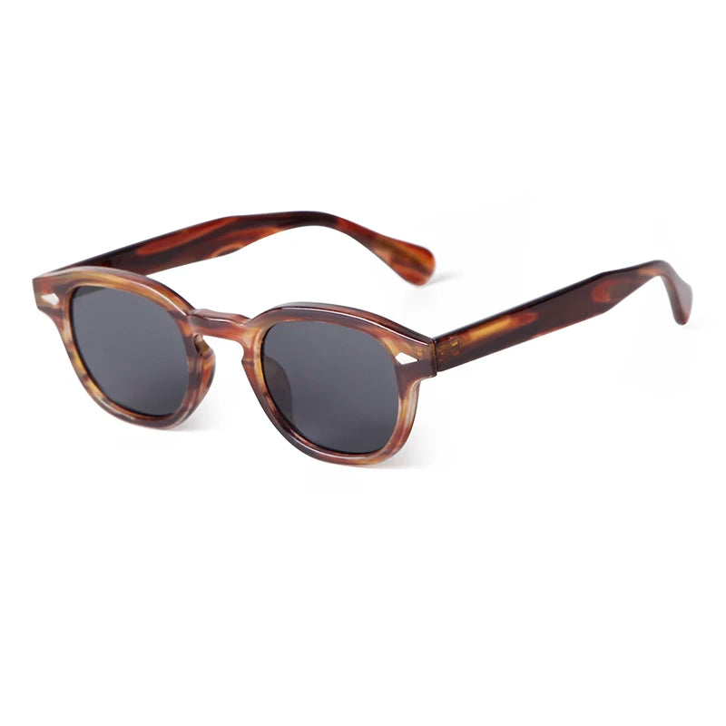 Vintage Tortoise Shell Round Sunglasses Women Men 2024 Brand Design Retro Rivet Yellow Blue Lens Square Sun Glasses Female UV400