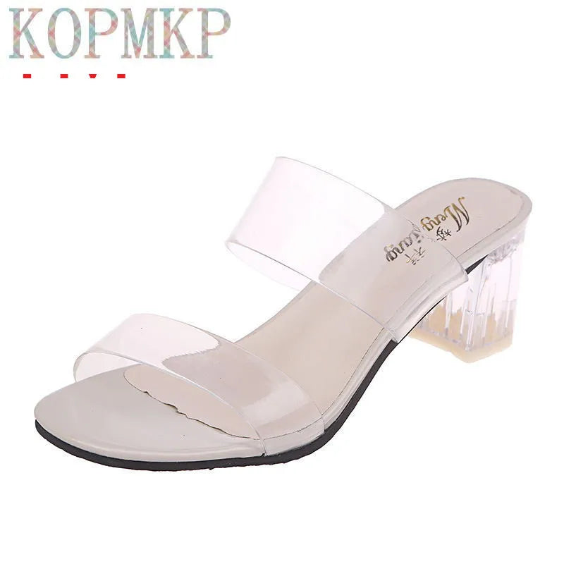2022 HOT Clear Heels Slippers Women Sandals Summer Shoes Lady Transparent PVC High Pumps Wedding Jelly Buty Damskie High Heels