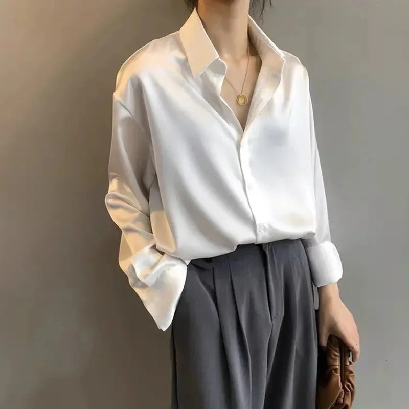 Spring 2024 Women Clothing Silk Shirt Vintage Blouse Women Sheer Top Women Long Sleeve Dress Shirt Loose Blouse Woman Overshirt