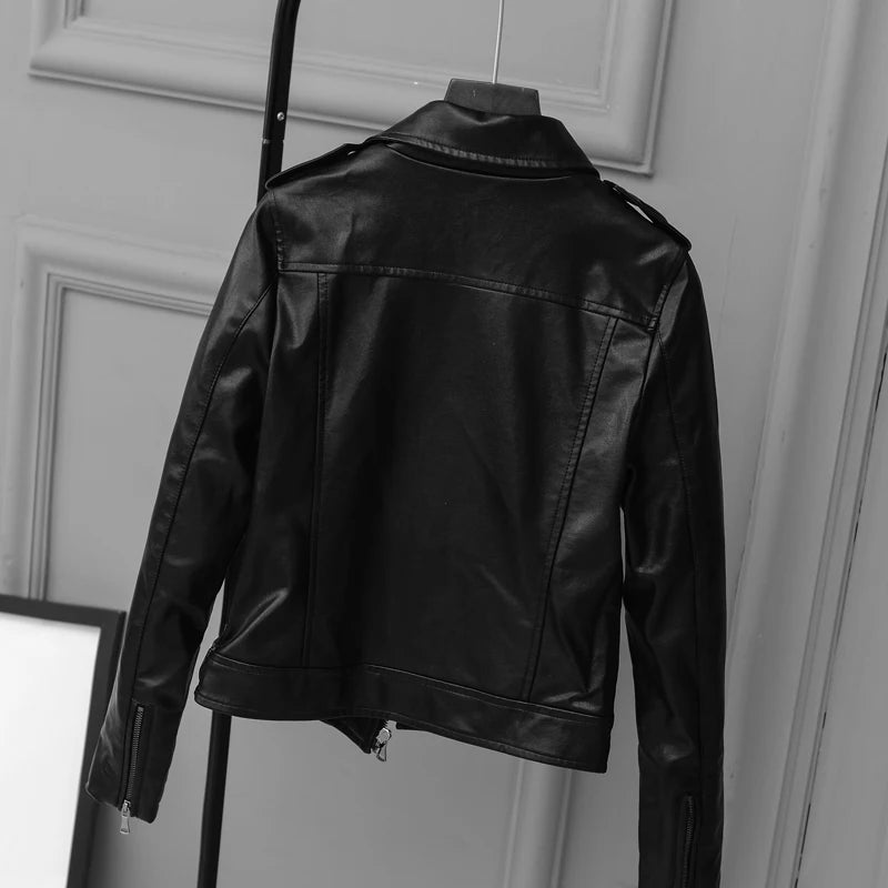 Fitaylor 2022 New Spring Autumn Women Biker Leather Jacket Soft PU Punk Outwear Casual Motor Faux Leather White Jacket