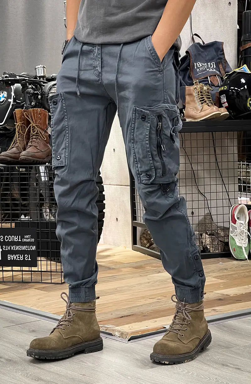 Military Tactical Cargo Pants Mens Army Casual Trousers Zipper Multi-Pocket Cotton Joggers Fashion Khaki Black Plus Size Elastic