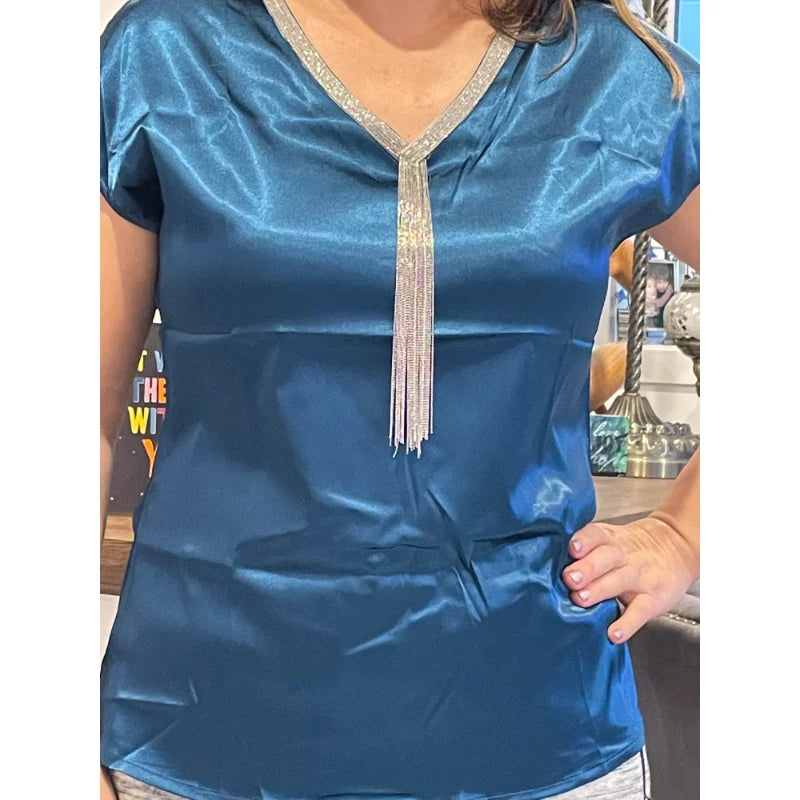 Shirts and  Blouses Fashion Woman 2024 Silk Tops Solid V-neck Satin Bat Sleeve for Women Elegant Office Lady Loose Casual 15494