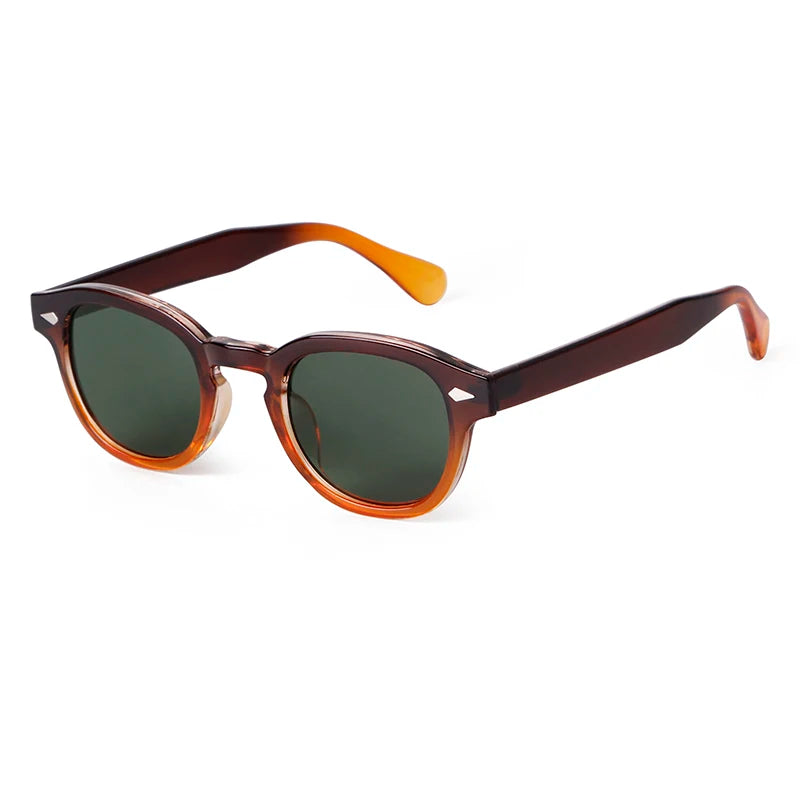 Vintage Tortoise Shell Round Sunglasses Women Men 2024 Brand Design Retro Rivet Yellow Blue Lens Square Sun Glasses Female UV400