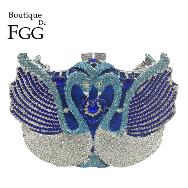 Boutique De FGG (in stock) Women Swan Clutch Crystal Evening Bags Wedding Party Dinner Ladies Rhinestone Minaudiere Handbag
