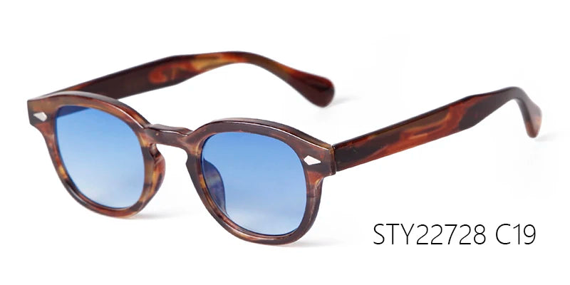 Vintage Tortoise Shell Round Sunglasses Women Men 2024 Brand Design Retro Rivet Yellow Blue Lens Square Sun Glasses Female UV400
