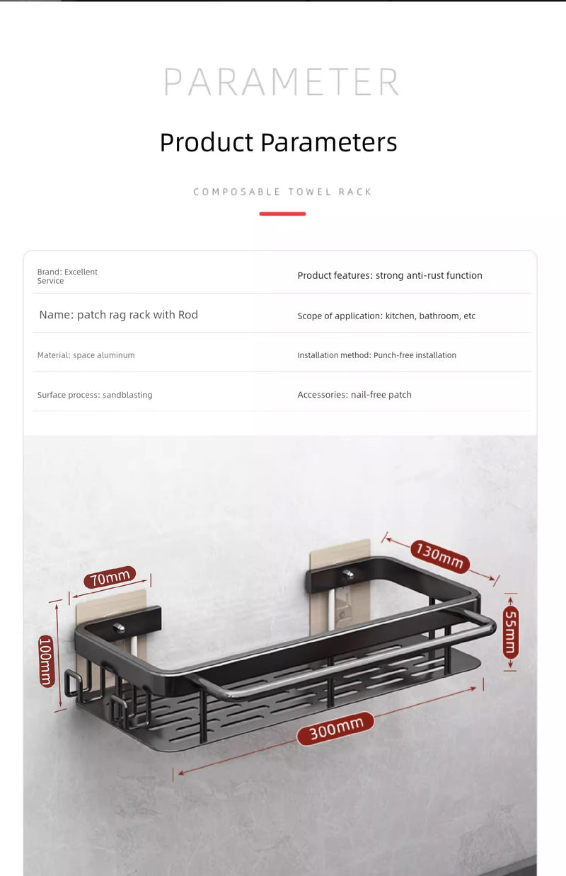 Punch-Free Storage Rack Wall-Mounted Tool Kitchen