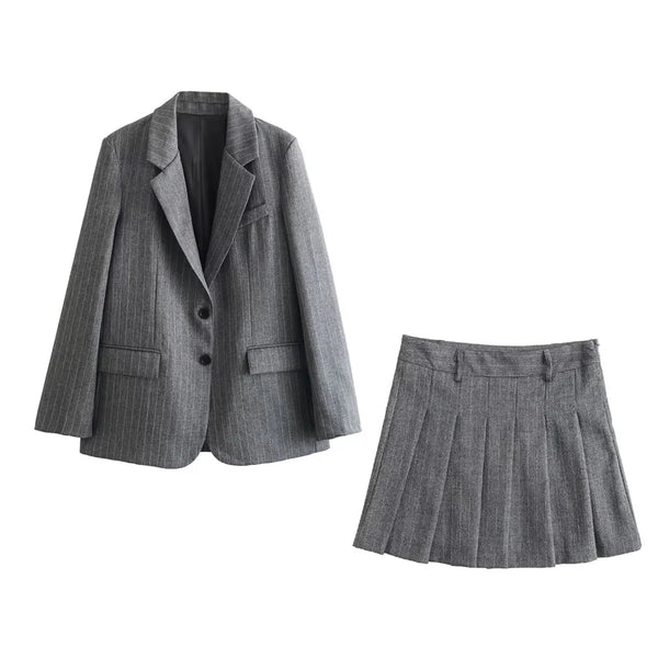 Taop&Za 2024 Early Spring New Product Women's Fashion Casual Fine Stripe Suit Coat High Waist A-line Half skirt Set