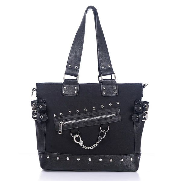 Gothic Canvas Handcuff Charm Punk Handbag Shoulder bag Fashion Women Lady Girls Messenger Shoulder Strap Bag Black Cotton