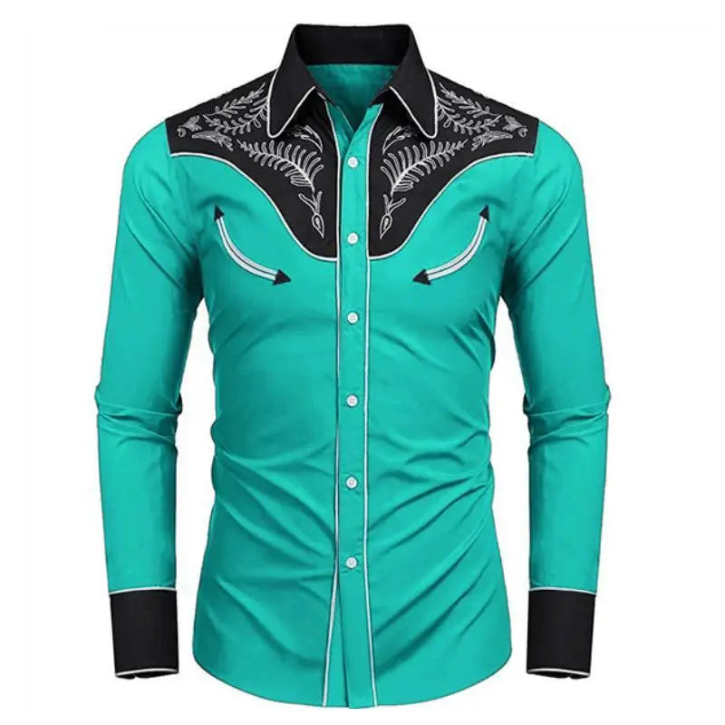 Western Tribal Ethnic Lapel Men's Casual Sports Outdoor Street Long Sleeve Button Top Shirt Suit Lapel Clothing Casual Comfort