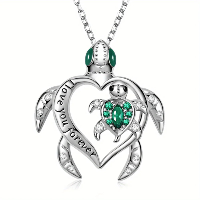 Fashionable Exquisite Sea Turtle Love Pendant Necklace Hollow Out Design Women's Necklace Mother's Day Perfect Gift for Mom Kids