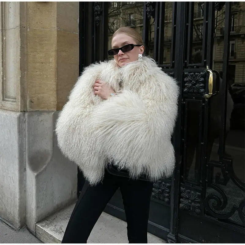 Luxury Winter Loose Women's Thick Fluffy Faux Fur Coats Fashion Solid Cropped Oversized Warm Jacket 2024 New Lady Chic Outerwear