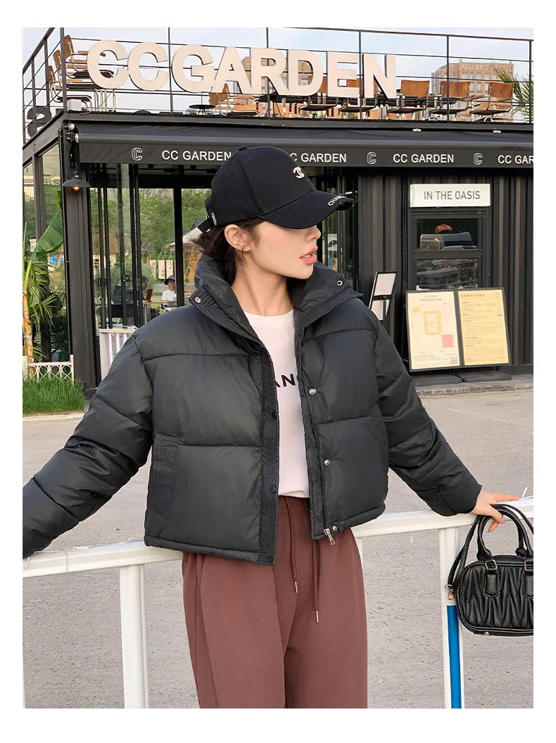 Fashionable Student Warm Lightweight 2024 Winter New Stand Up Collar Short Down Cotton Jacket Women's Trend Parkas