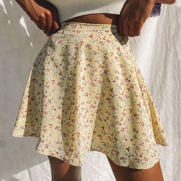 Summer new women' floral print skirt high waist umbrella mini skirt Female invisible zipper chiffon print short skirt women 2022