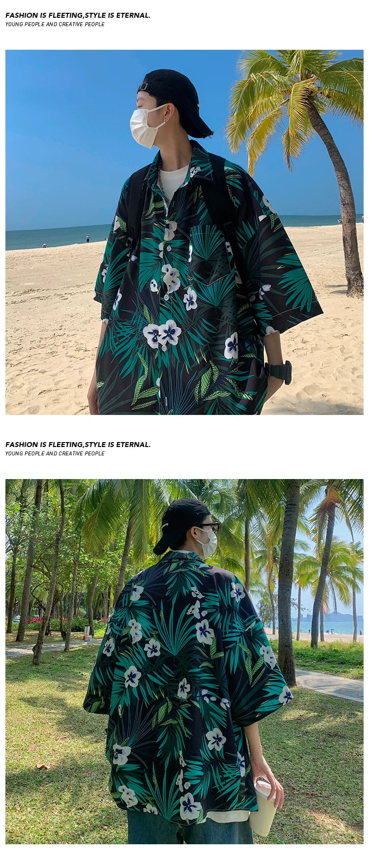 Hawaiian Flower Shirt Men's Graffiti Printed Short Sleeve Shirt Trendy American Cuban Collar Beach Shirt Couple's Clothing