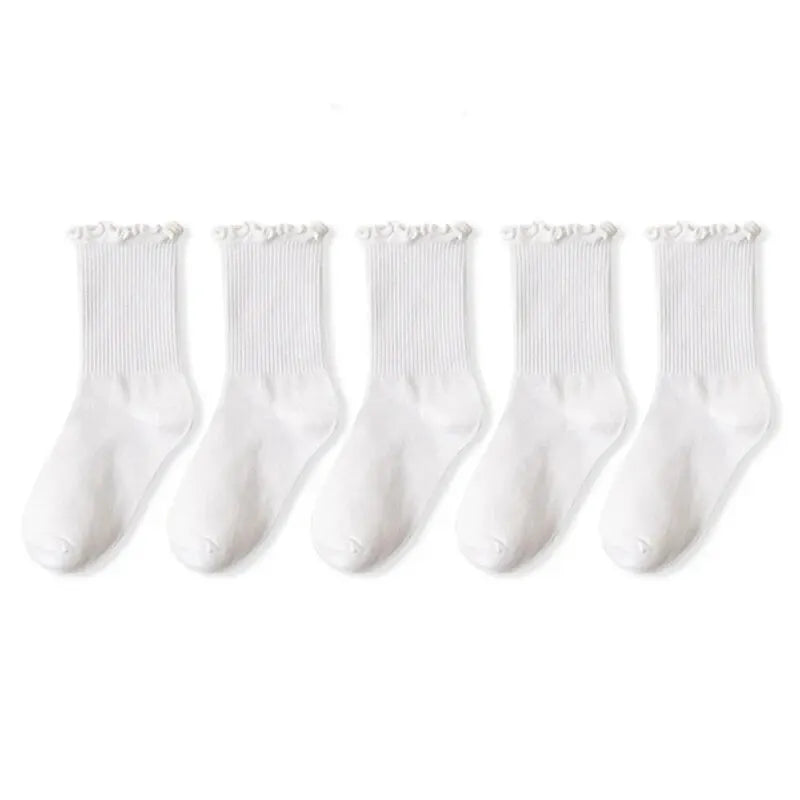 5 Pairs /Lot Socks for Women Ruffle Middle Tube Ankle Short Breathable Black White Set Spring Autumn