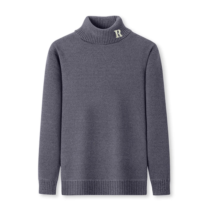 Luxury brand sweater men's high neck designer new trend R embroidery casual Korean top winter plush thick warm knitted pullover