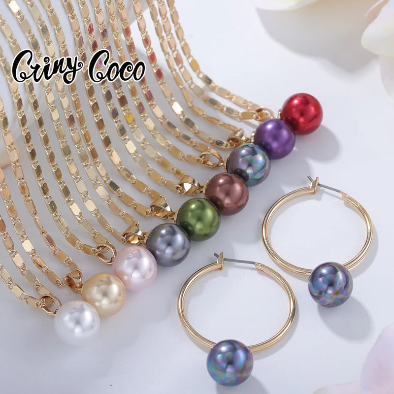 Hawaiian Polynesian Pearl Jewelry Sets Colorful Bead Gold Plated Accessories Necklace 2023 Hoop Earrings Necklaces for Women