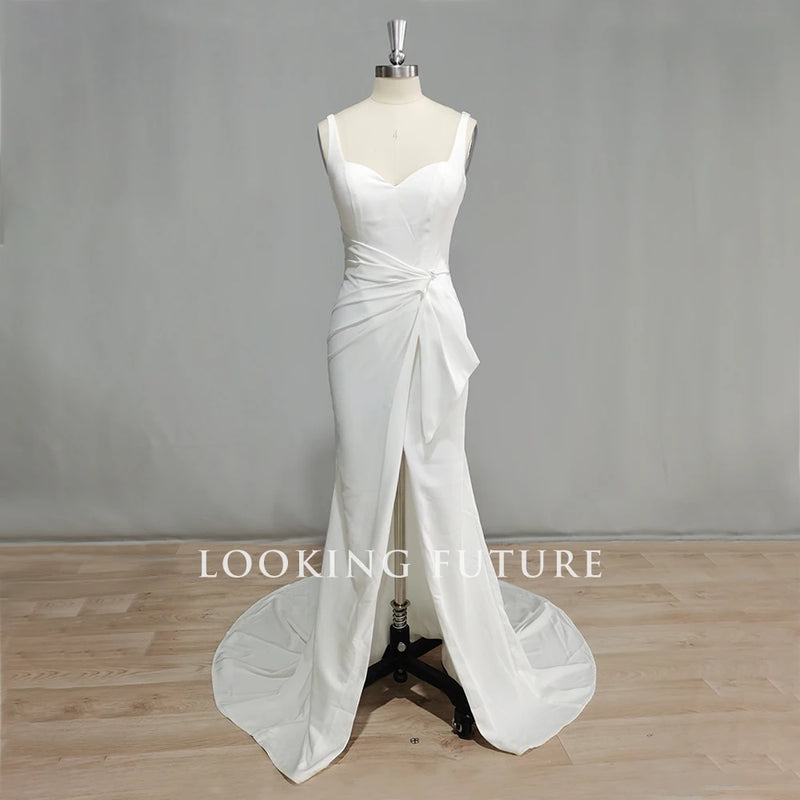 Mermaid Simple Wedding Dresses for Women 2024 Backless Side Slit Satin Boho Bride Dress Bohemian Bridal Gowns Vestidos De Noiva