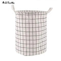Household Dirty Clothes Basket Toy Storage Bucket Plaid Fabric Cotton Linen Dirty Clothes Basket Large Foldable Waterproof Stora