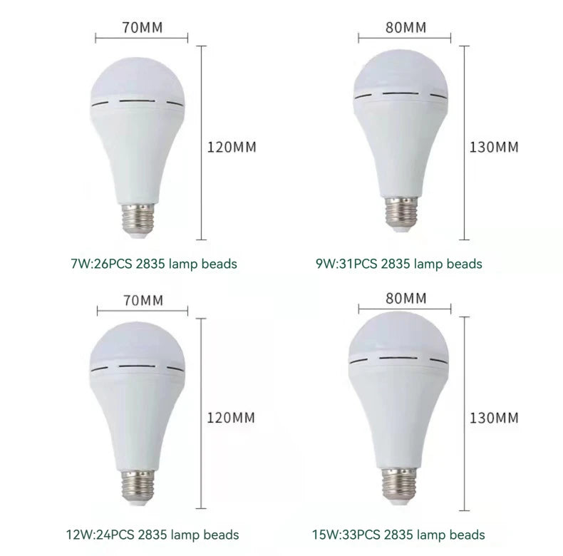 7W/9W/12W/15W LED Emergency Light Bulb Handheld Charging Energy-Saving Light Bulb Household Power Failure Emergency Light Bulb