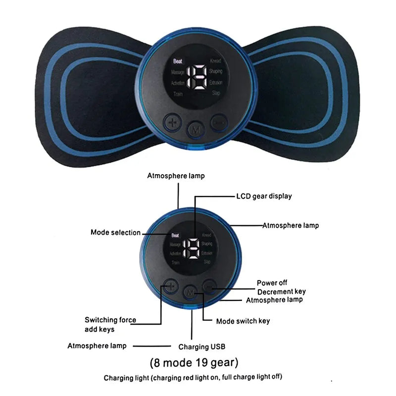 Mini Rechargeable Neck Massager Portable Electric Neck Massage Cervical Massage Patch 8 Modes 19 Level Relieve Muscle Fatigue