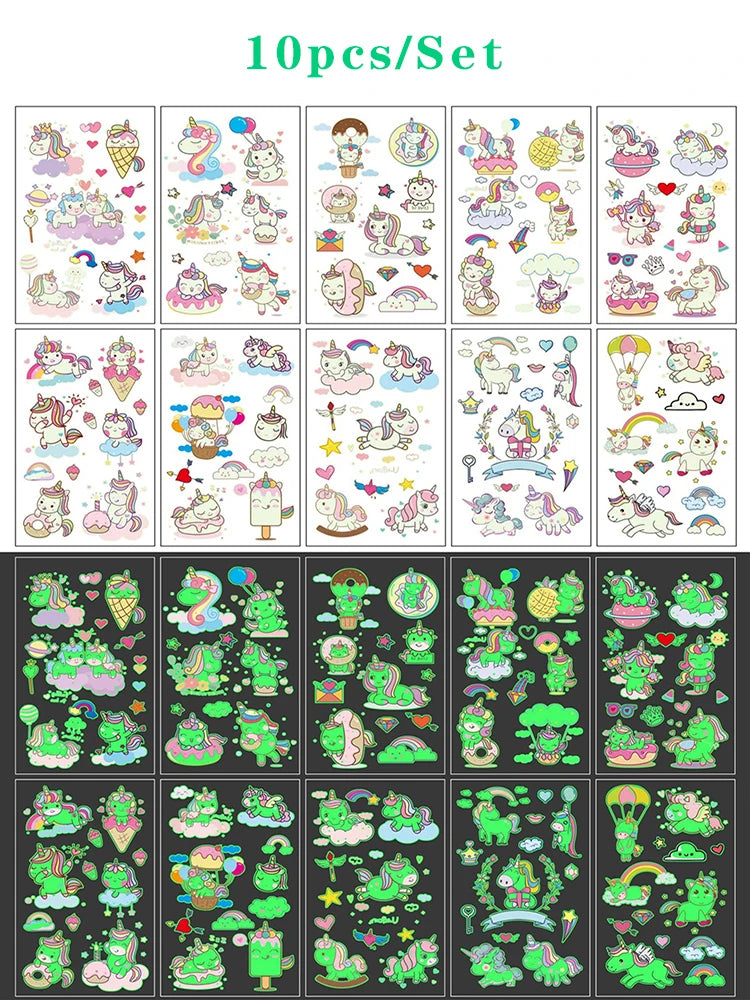 Luminous Tattoo 5 10pcs/Set Temporary Tattoos Mermaid Licorne Children Stickers for Kids Pokemon Tattoo Tattoo for Kids Unicorn