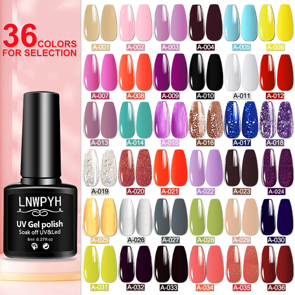 Nail Gel Polish 36 Color Gel Nail Polish Semi Permanent Gel Vernis Base Top Coat Nail Art Manicure Soak Off LED UV Gel Varnishes