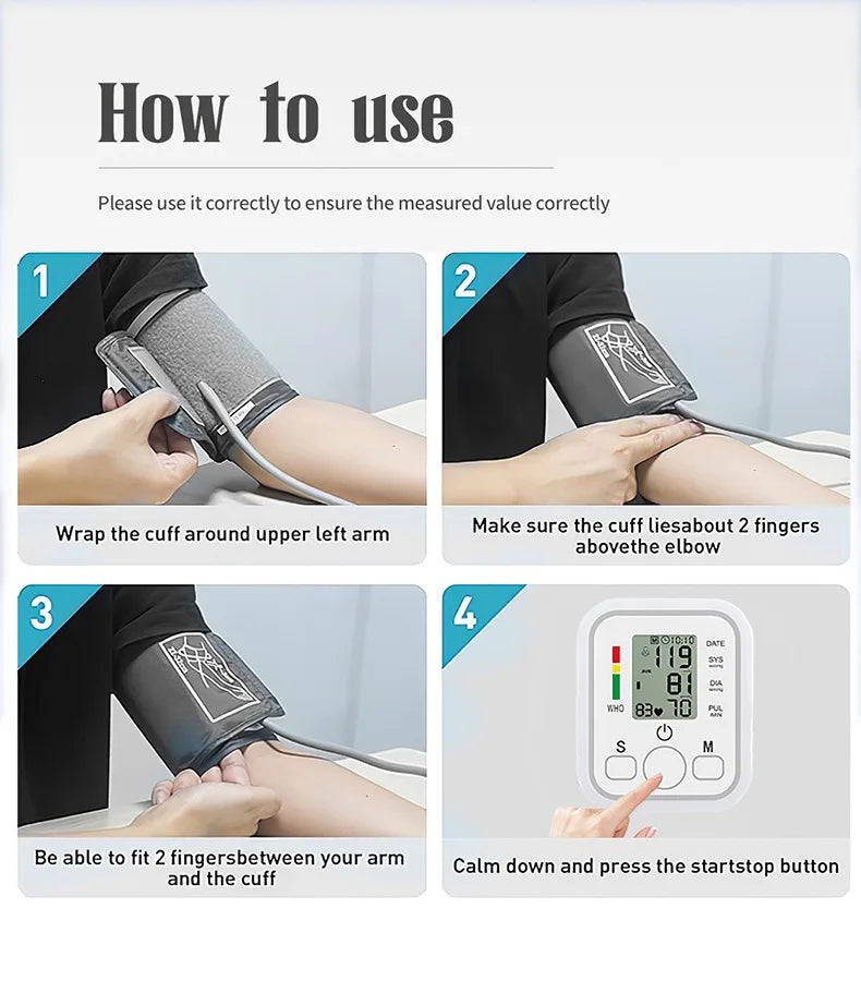 Medical Digital Arm BP Blood Pressure Monitor Automatic Tensiometer Tonometer Sphygmomanometer Heart Rate Pulse Meter Oximeter